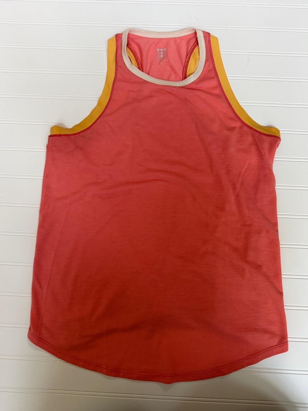 (122)Title Nine Coral Pink Tank with Yellow Trim